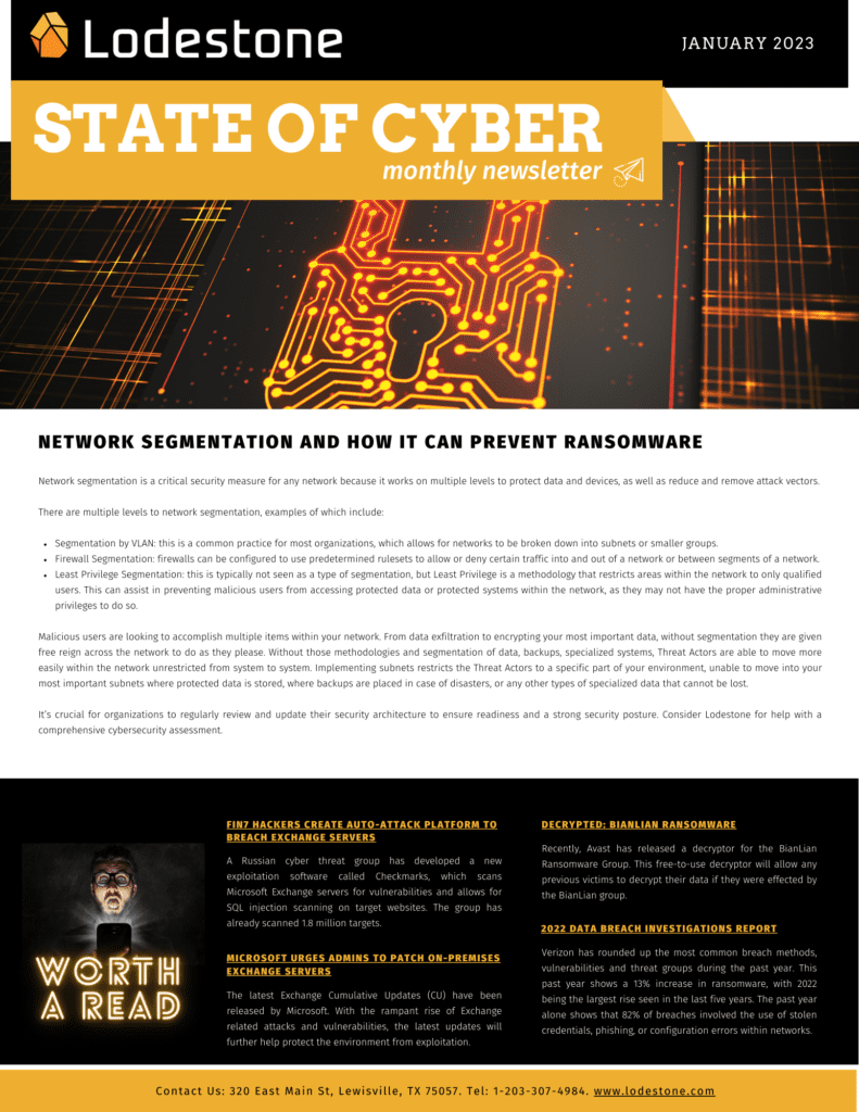 Lodestone State of Cyber Newsletter January 2023